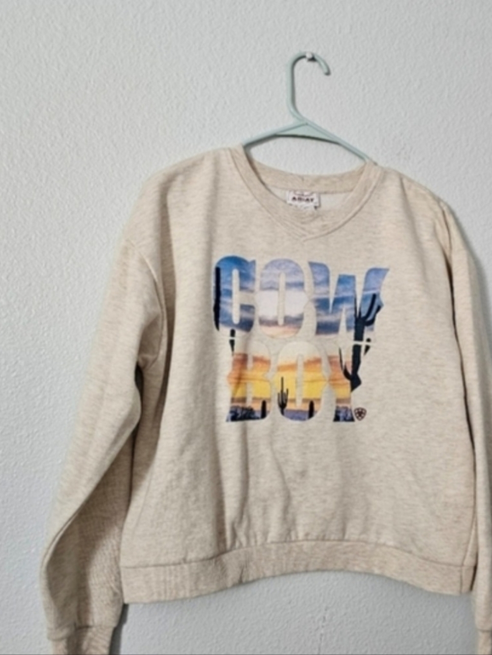 Cowboy Graphic Crewneck Sweatshirt - Beige Sz M